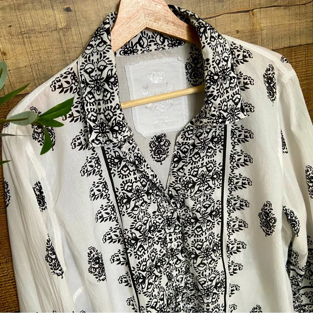 CINO ~ Sundance Blk/White Button Down Blouse - Picture 3 of 9
